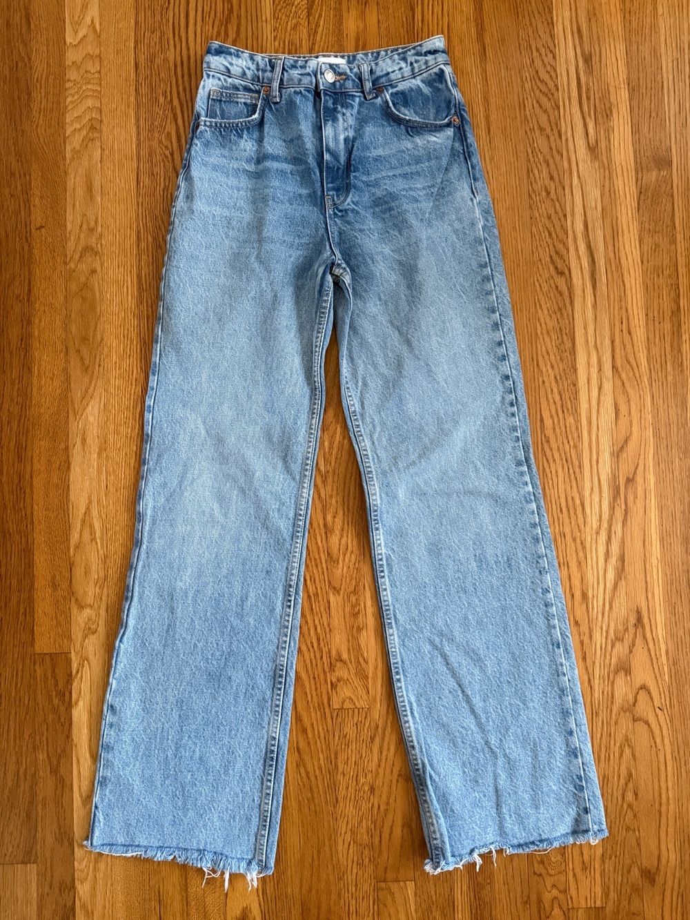 Zara denim wide leg straight high waisted jeans 4